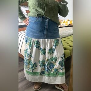 Vintage Riders Denim & Floral Drop Waist Maxi Skirt